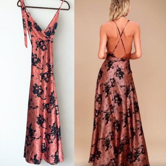 Lulus Tea Garden Floral Maxi Slip Dress XS Rusty Rose Flowy Boho Indie Feminine - Picture 1 of 6